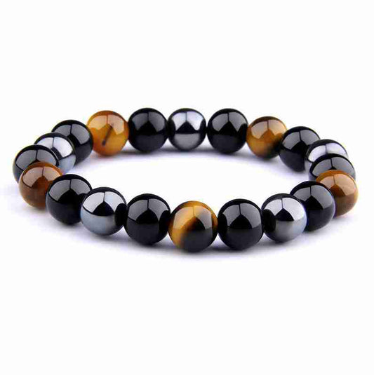 Hematite Black Obsidian Tiger Eye Stone Triple Protection Bracelet