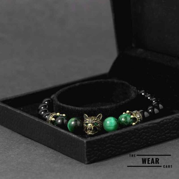 Natural Black Onyx with Green tiger Eye Stone Bracelet